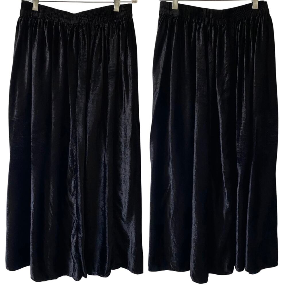 VINTAGE SUN RIVER Black Velvet Chenille Midi Maxi Skirt Size Large Elastic Waist
